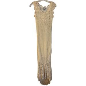 Vtg Newport News Crochet Boho Maxi Dress Small Cottage Romantic Coastal Lined